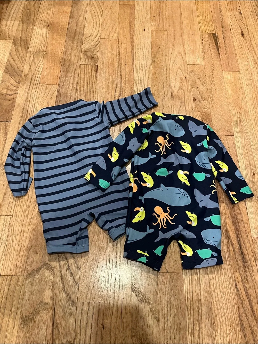 Carter's simplejoys Navy & Blue Striped & Ocean Print Swim Rompers - 2-Pack